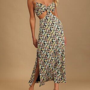 Lulus It's A Perfect Pick Navy Blue Floral Print Cutout Maxi Dress - Size S
